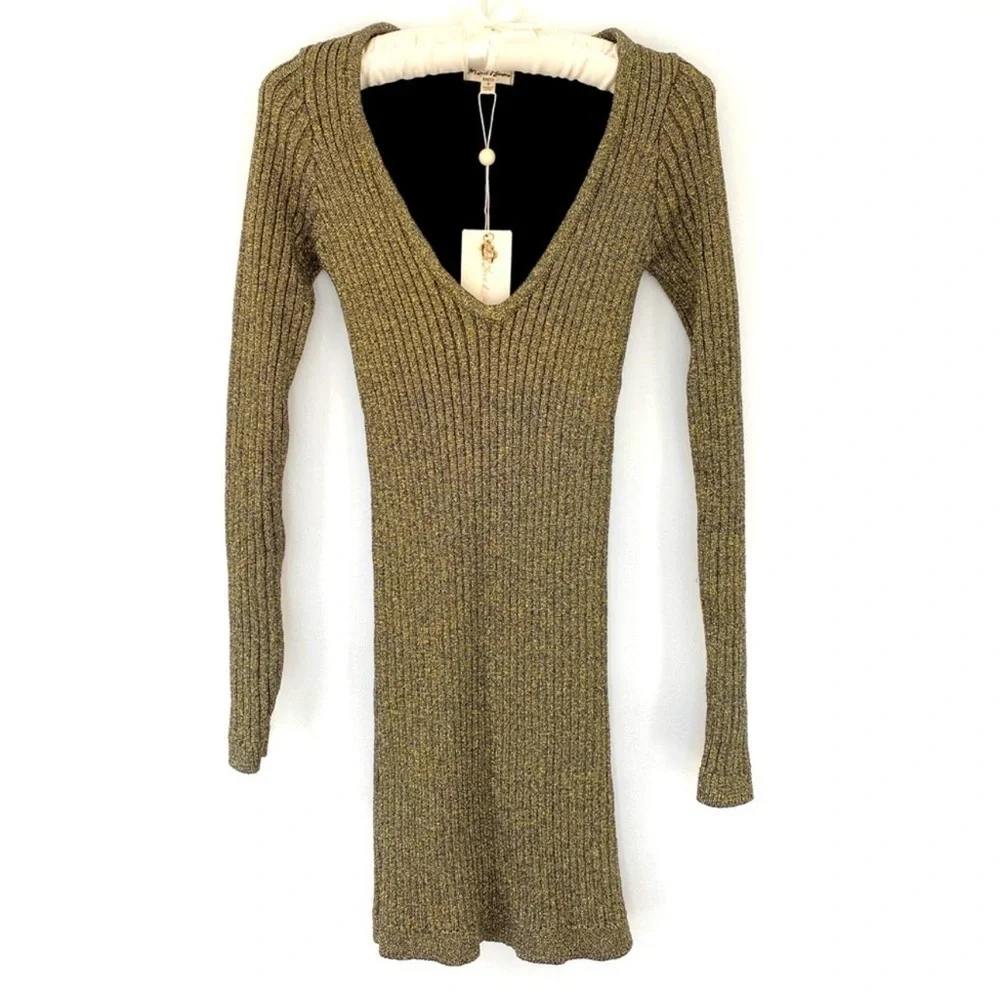 For Love And Lemons Metallic Long Sleeve Dress Sz Xs chic special occasions